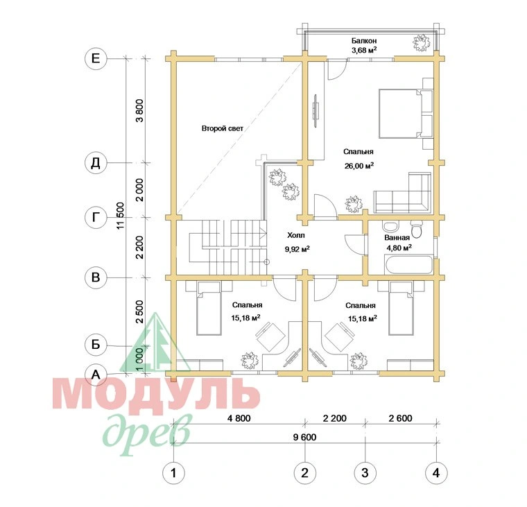 Планировка проекта «Дубна» с размерами