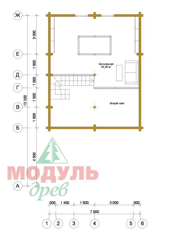 Проект бани из бруса «Лобня» - планировка 2