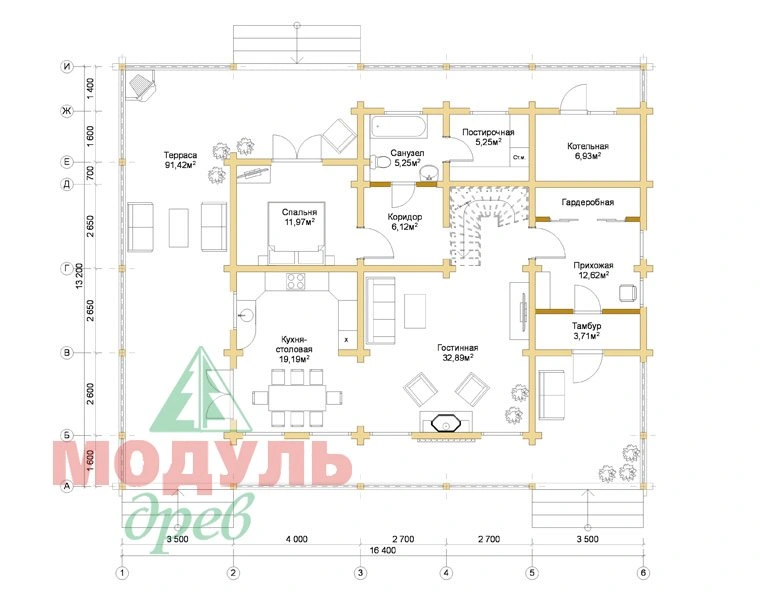 Деревянный дом из бруса «Отрадное» - планировка