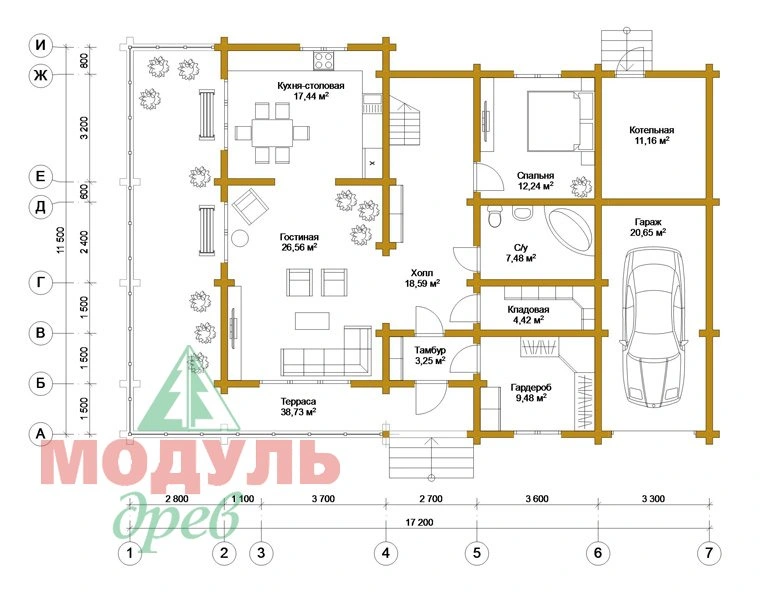 Дом из бруса «Судиславль» - планировка 1