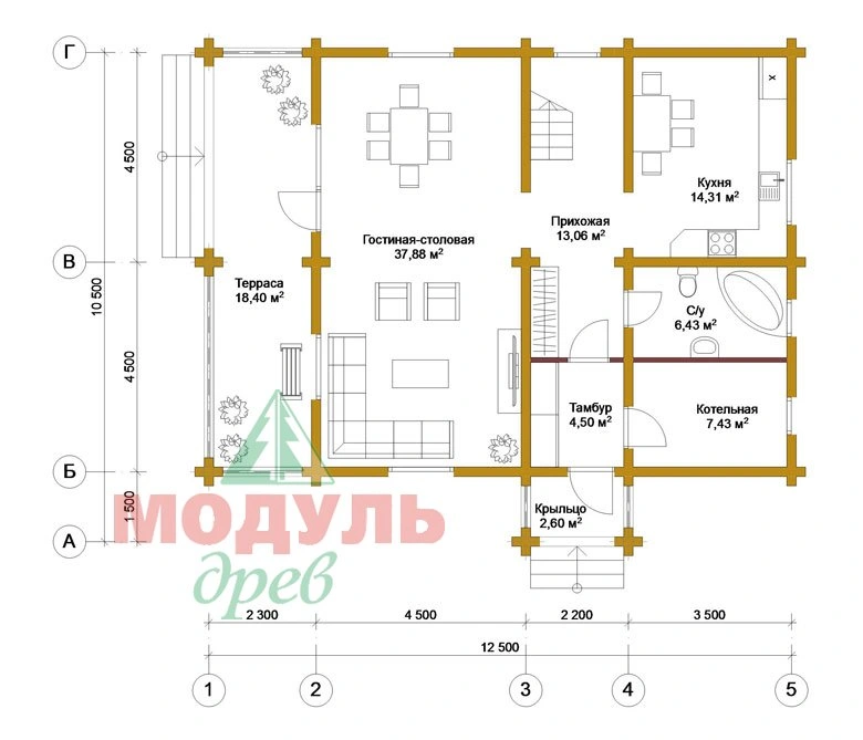 Планировка проекта «Вятка» с размерами